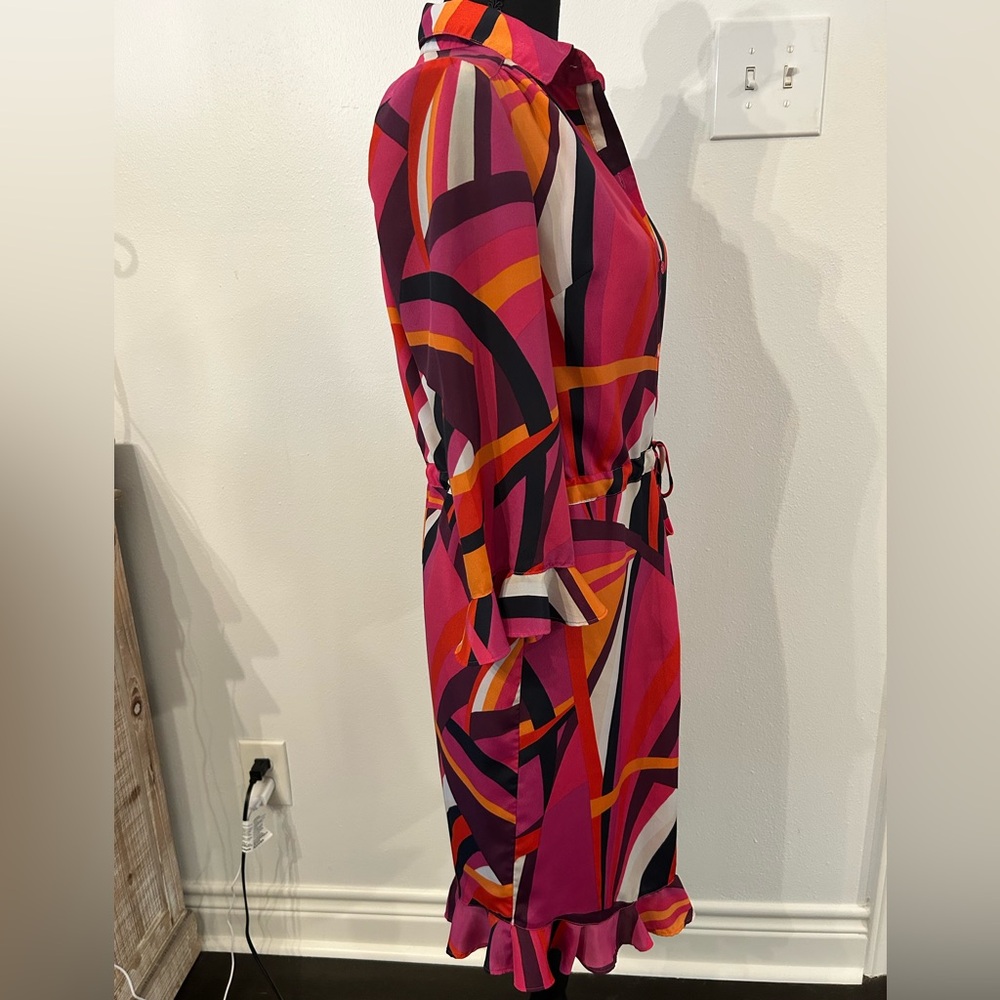 Trina Turk Nat Drawstring Shirt Dress Pink Geometric‎ Print Size XS - Picture 7 of 16